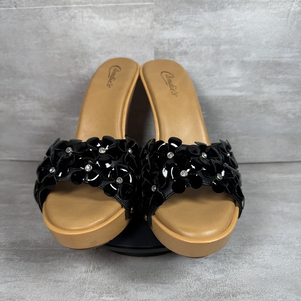 Candie's Gold and Black Floral Studded High Heel Mules - Picture 2 of 10